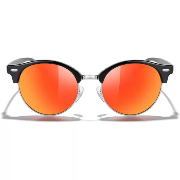 MERRYS Round Polarized Sunglasses for Women Men Classic Retro Half Frame Aluminum TemplesBlack FrameSilver BridgeRed Mirror Lens