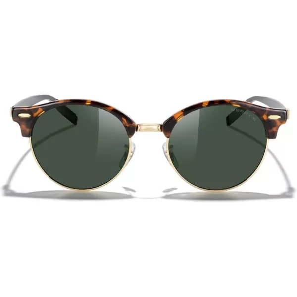 MERRYS Round Polarized Sunglasses for Women Men Classic Retro Half Frame Aluminum TemplesLeopard FrameGold BridgeG15 Lens