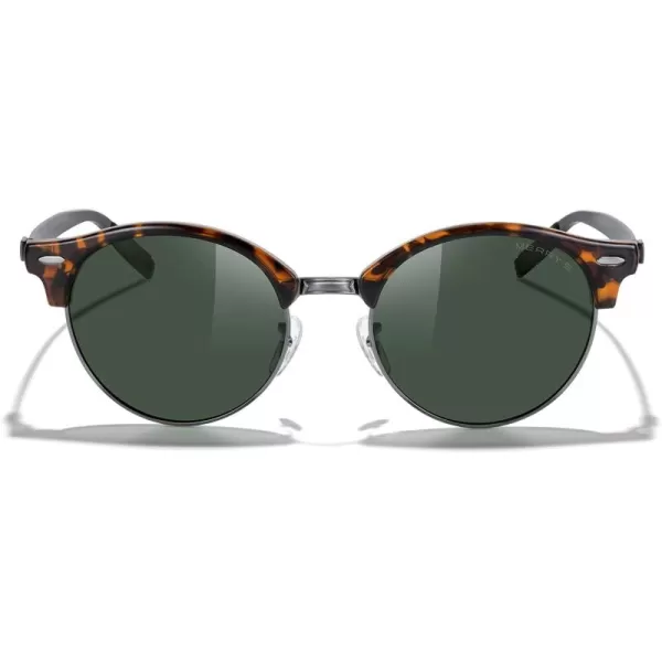 MERRYS Round Polarized Sunglasses for Women Men Classic Retro Half Frame Aluminum TemplesLeopard FrameGray BridgeG15 Lens