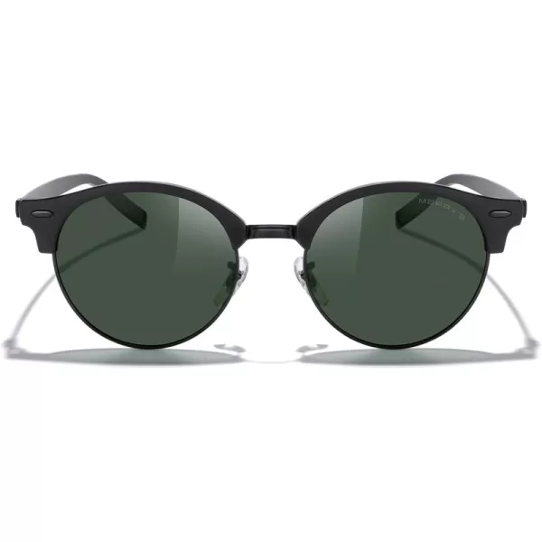 MERRYS Round Polarized Sunglasses for Women Men Classic Retro Half Frame Aluminum TemplesMatte Black FrameMatte Black BridgeG15 Lens