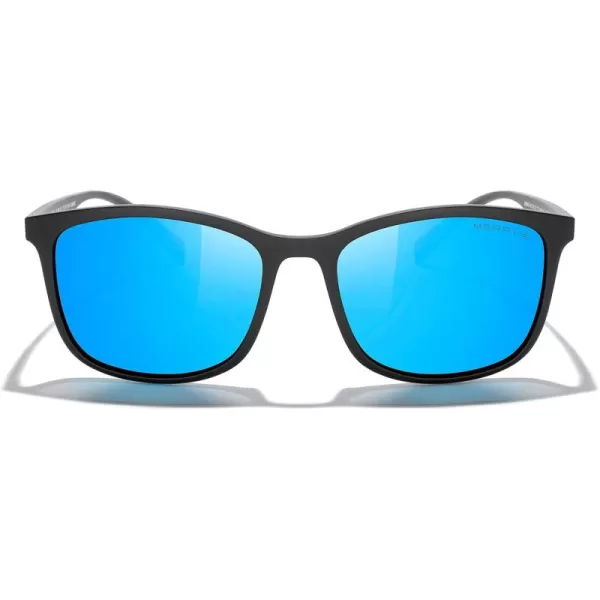 MERRYS Square Polarized Sunglasses for Men Women Ultralight Shades Driving Fishing Golf UV400 S8668Matte Black FrameBlue Mirror LensRed Temples