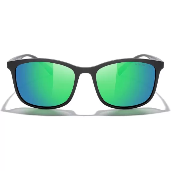 MERRYS Square Polarized Sunglasses for Men Women Ultralight Shades Driving Fishing Golf UV400 S8668Matte Black FrameGreen Mirror LensRed Temples