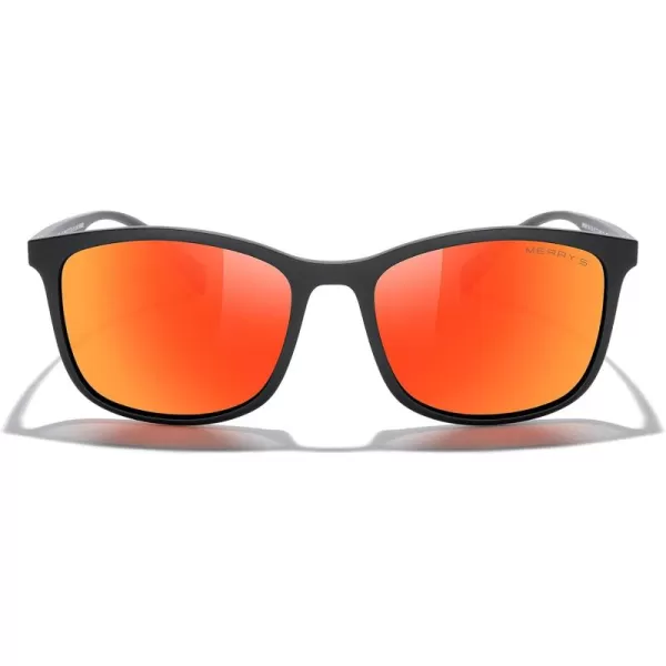 MERRYS Square Polarized Sunglasses for Men Women Ultralight Shades Driving Fishing Golf UV400 S8668Matte Black FrameRed Mirror LensRed Temples