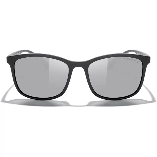MERRYS Square Polarized Sunglasses for Men Women Ultralight Shades Driving Fishing Golf UV400 S8668Matte Black FrameSilver Mirror LensRed Temples