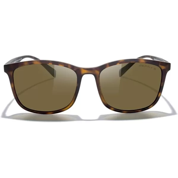 MERRYS Square Polarized Sunglasses for Men Women Ultralight Shades Driving Fishing Golf UV400 S8668Matte Leopard FrameBrown LensRed Temples