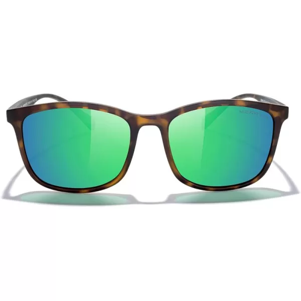 MERRYS Square Polarized Sunglasses for Men Women Ultralight Shades Driving Fishing Golf UV400 S8668Matte Leopard FrameGreen Mirror LensRed Temples