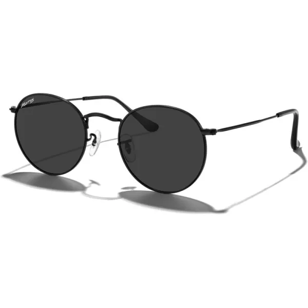 MERRYS Trendy Round Metal Polarized Sunglasses for Women and Men Retro Classic Vintage Shades S6447Black FrameBlack Lens
