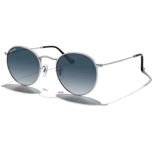MERRYS Trendy Round Metal Polarized Sunglasses for Women and Men Retro Classic Vintage Shades S6447Matte Chrome FrameBlue Gradient Lens