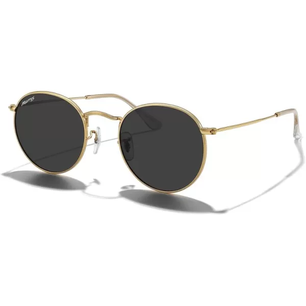 MERRYS Trendy Round Metal Polarized Sunglasses for Women and Men Retro Classic Vintage Shades S6447Polished Gold FrameBlack Lens