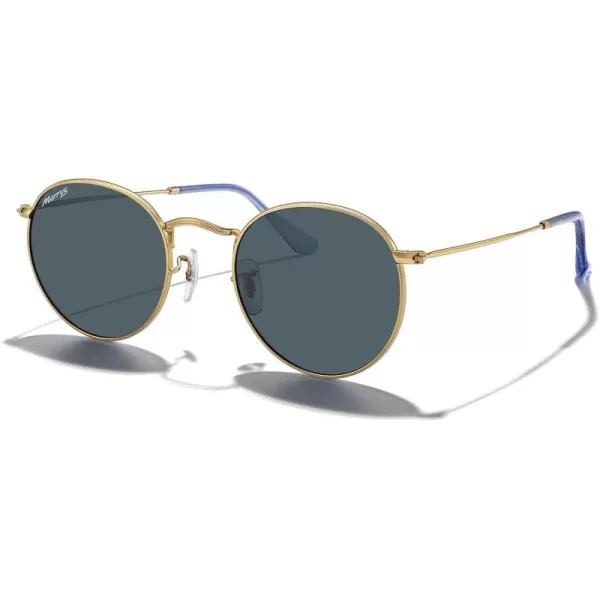 MERRYS Trendy Round Metal Polarized Sunglasses for Women and Men Retro Classic Vintage Shades S6447Polished Gold FrameBlue Lens