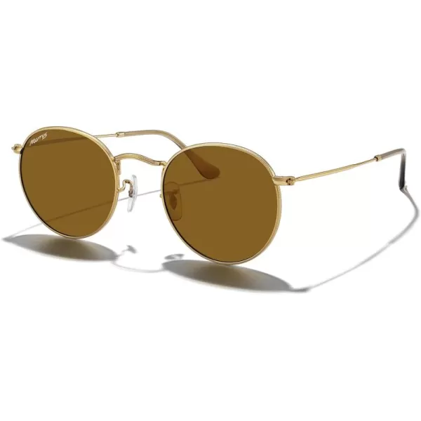 MERRYS Trendy Round Metal Polarized Sunglasses for Women and Men Retro Classic Vintage Shades S6447Polished Gold FrameBrown Lens