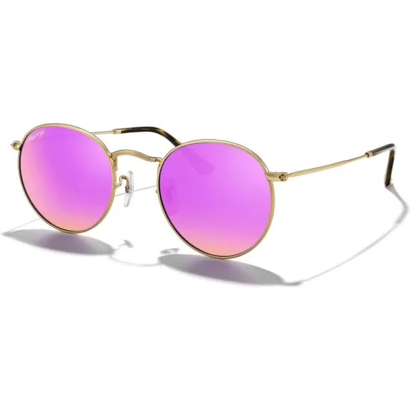 MERRYS Trendy Round Metal Polarized Sunglasses for Women and Men Retro Classic Vintage Shades S6447Polished Gold FrameCyclamen Lens