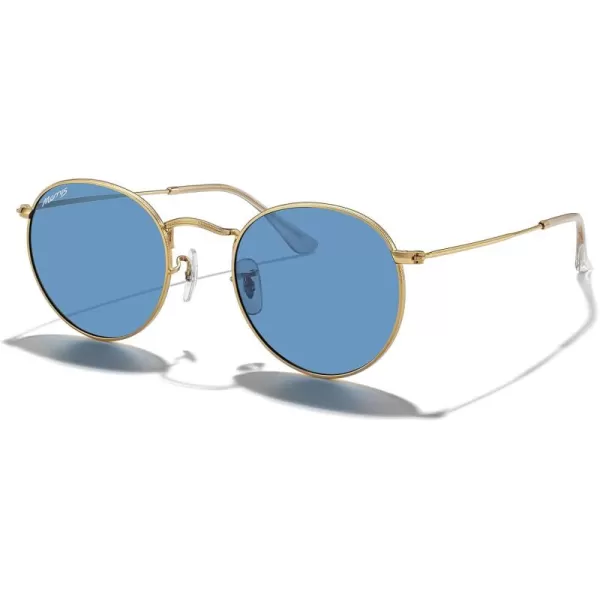 MERRYS Trendy Round Metal Polarized Sunglasses for Women and Men Retro Classic Vintage Shades S6447Polished Gold FrameLight Blue Lens