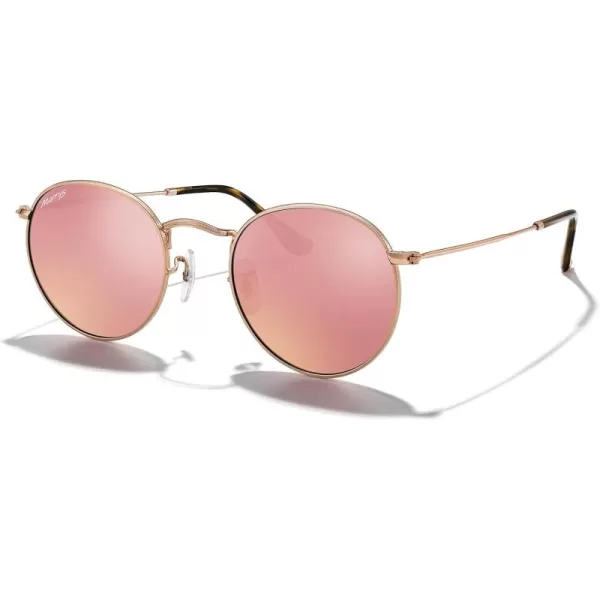 MERRYS Trendy Round Metal Polarized Sunglasses for Women and Men Retro Classic Vintage Shades S6447Rose Gold FrameCopper Lens