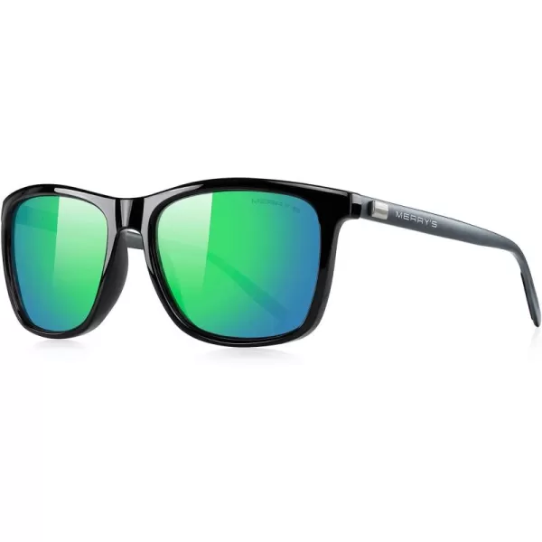 MERRYS Unisex Polarized Aluminum Sunglasses Vintage Sun Glasses For MenWomen S82860c03 Black FrameGreen Mirror LensGrey Temples