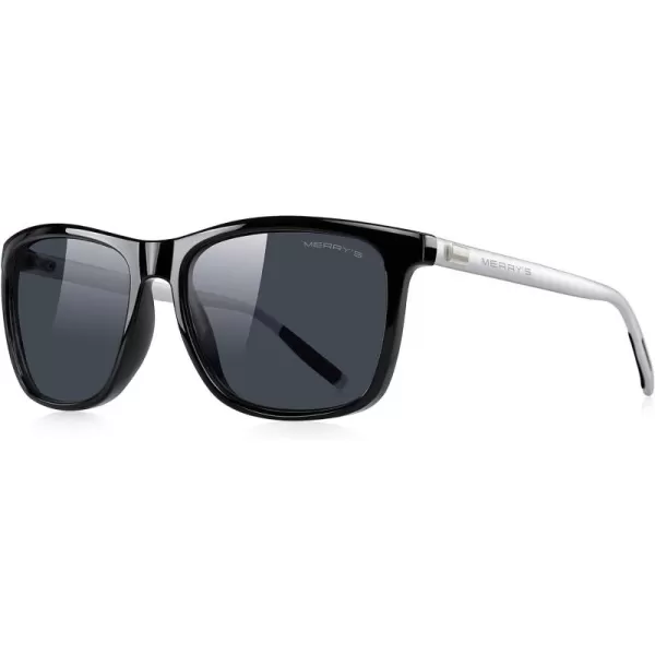 MERRYS Unisex Polarized Aluminum Sunglasses Vintage Sun Glasses For MenWomen S8286Black FrameBlack LensSilver Temples
