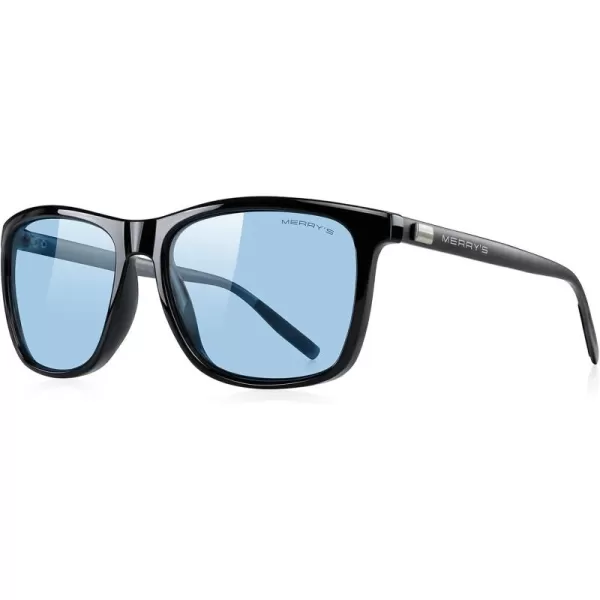 MERRYS Unisex Polarized Aluminum Sunglasses Vintage Sun Glasses For MenWomen S8286Black FrameBlue Tinted LensGray Temples