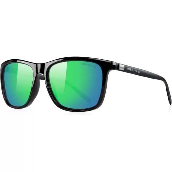 MERRYS Unisex Polarized Aluminum Sunglasses Vintage Sun Glasses For MenWomen S8286Black FrameGreen MirrorBlack Temples