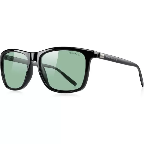 MERRYS Unisex Polarized Aluminum Sunglasses Vintage Sun Glasses For MenWomen S8286Black FrameGreen Tinted LensGray Temples