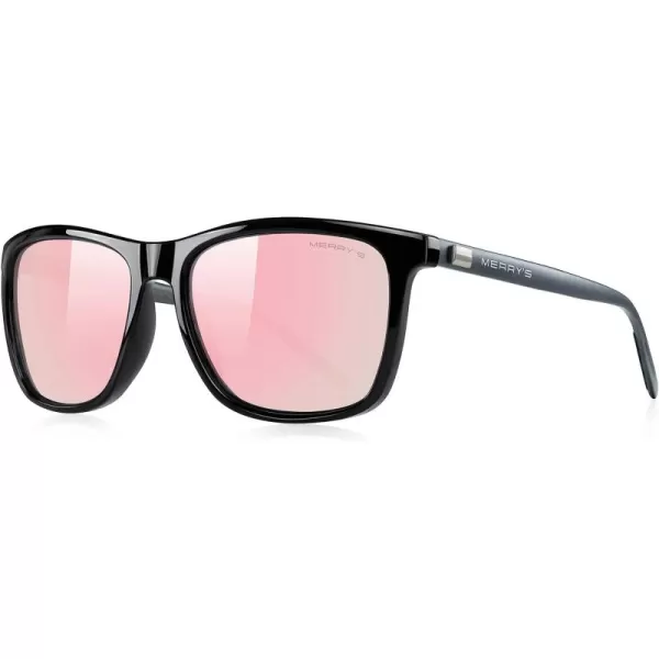 MERRYS Unisex Polarized Aluminum Sunglasses Vintage Sun Glasses For MenWomen S8286Black FramePink Mirror LensGrey Temples