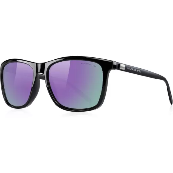 MERRYS Unisex Polarized Aluminum Sunglasses Vintage Sun Glasses For MenWomen S8286Black FramePurple Mirror LensBlack Temples