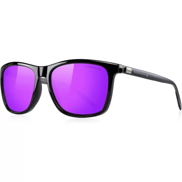 MERRYS Unisex Polarized Aluminum Sunglasses Vintage Sun Glasses For MenWomen S8286Black FrameRed Purple Mirror LensBlack Temples
