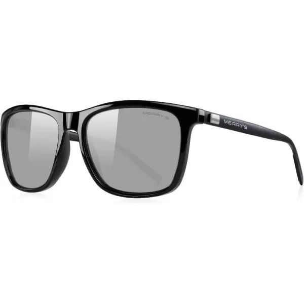 MERRYS Unisex Polarized Aluminum Sunglasses Vintage Sun Glasses For MenWomen S8286Black FrameSilver MirrorBlack Temples