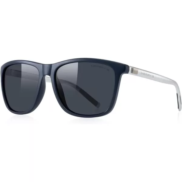 MERRYS Unisex Polarized Aluminum Sunglasses Vintage Sun Glasses For MenWomen S8286Blue FrameBlack LensSilver Temples