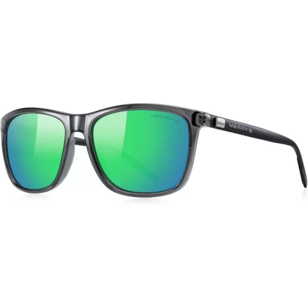 MERRYS Unisex Polarized Aluminum Sunglasses Vintage Sun Glasses For MenWomen S8286Drak Grey FrameGreen Mirror LensBlack Temples