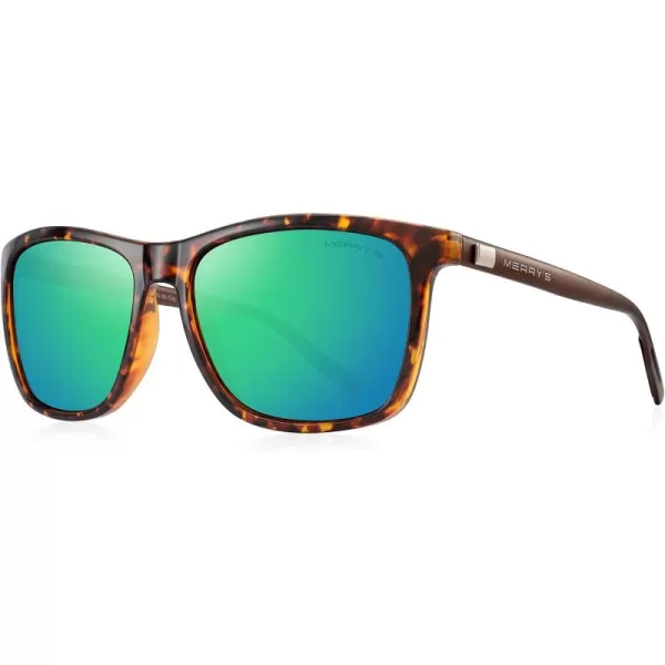 MERRYS Unisex Polarized Aluminum Sunglasses Vintage Sun Glasses For MenWomen S8286Leopard FrameGreen Mirror LensBrown Temples