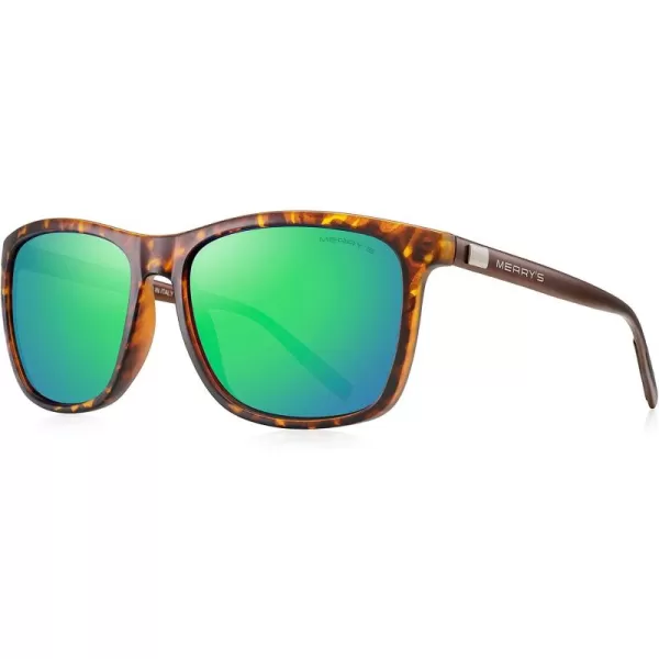 MERRYS Unisex Polarized Aluminum Sunglasses Vintage Sun Glasses For MenWomen S8286Matte Leopard FrameGreen Mirror LensBrown Temples