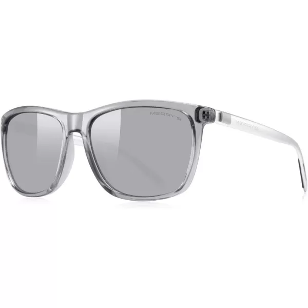 MERRYS Unisex Polarized Aluminum Sunglasses Vintage Sun Glasses For MenWomen S8286Tra Gray FrameSilver Mirror LensSilver Temples