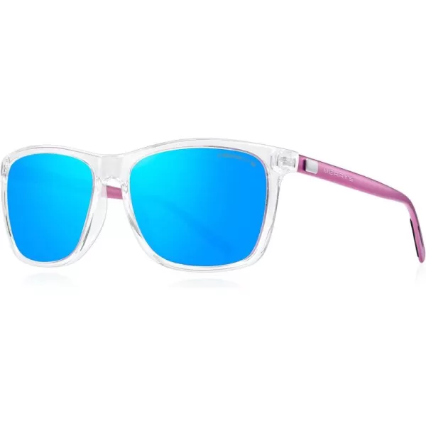 MERRYS Unisex Polarized Aluminum Sunglasses Vintage Sun Glasses For MenWomen S8286Transparent FrameBlue Mirror LensPink Temples