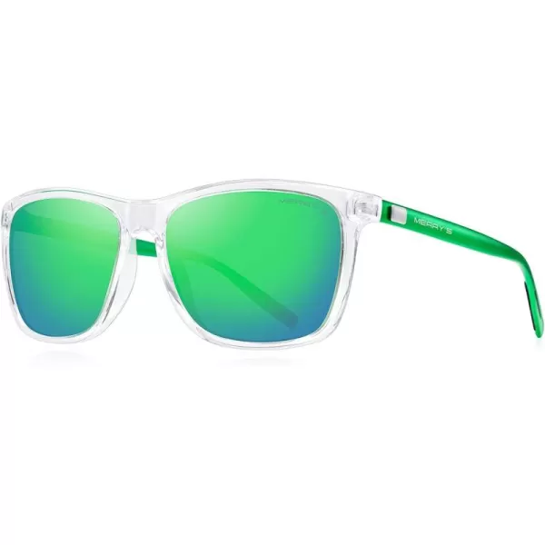 MERRYS Unisex Polarized Aluminum Sunglasses Vintage Sun Glasses For MenWomen S8286Transparent FrameGreen Mirror LensGreen Temples