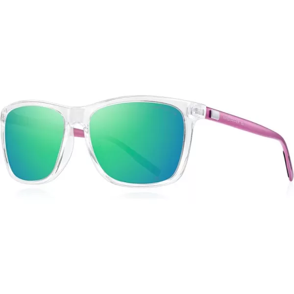 MERRYS Unisex Polarized Aluminum Sunglasses Vintage Sun Glasses For MenWomen S8286Transparent FrameGreen Mirror LensPink Temples