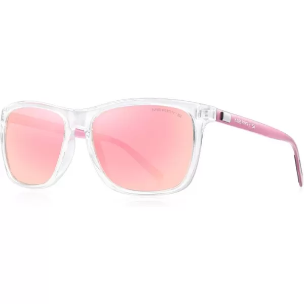 MERRYS Unisex Polarized Aluminum Sunglasses Vintage Sun Glasses For MenWomen S8286Transparent FramePink Mirror LensPink Temples