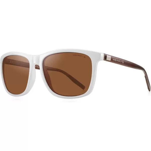 MERRYS Unisex Polarized Aluminum Sunglasses Vintage Sun Glasses For MenWomen S8286White FrameBrown LensBrown Temples