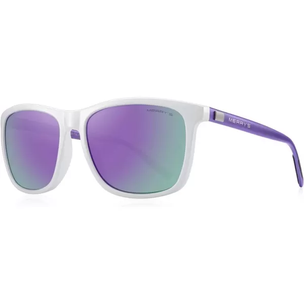 MERRYS Unisex Polarized Aluminum Sunglasses Vintage Sun Glasses For MenWomen S8286White FramePurple Mirror LensPurple Temples