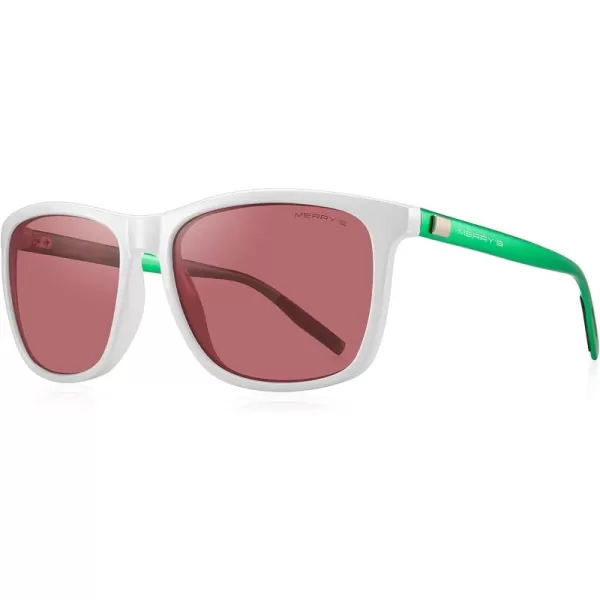 MERRYS Unisex Polarized Aluminum Sunglasses Vintage Sun Glasses For MenWomen S8286White FrameRed LensGreen Temples