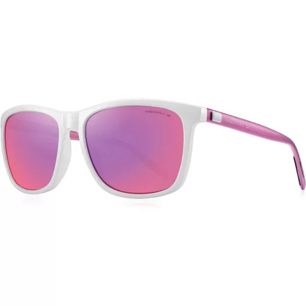 MERRYS Unisex Polarized Aluminum Sunglasses Vintage Sun Glasses For MenWomen S8286White FrameRed Purple Mirror LensPink Temples