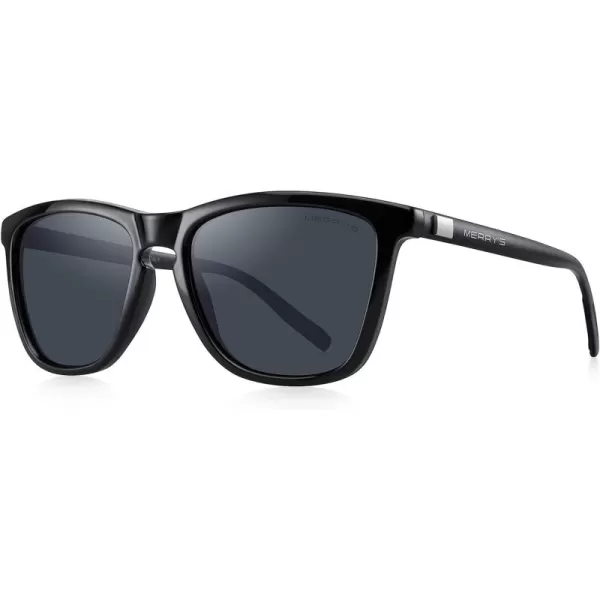 MERRYS Unisex Polarized Sunglasses for Women Men Classic Retro Designer Style Aluminum LegsBlack FrameBlack LensBlack Temples
