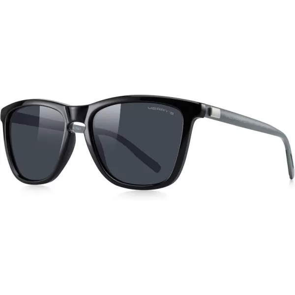 MERRYS Unisex Polarized Sunglasses for Women Men Classic Retro Designer Style Aluminum LegsBlack FrameBlack LensGray Temples