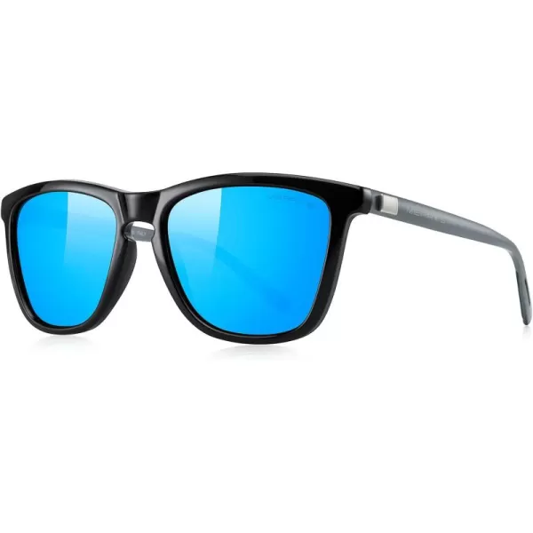 MERRYS Unisex Polarized Sunglasses for Women Men Classic Retro Designer Style Aluminum LegsBlack FrameBlue Mirror LensGray Temples