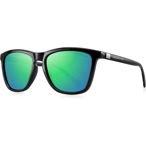 MERRYS Unisex Polarized Sunglasses for Women Men Classic Retro Designer Style Aluminum LegsBlack FrameGreen Mirror LensBlack Temples