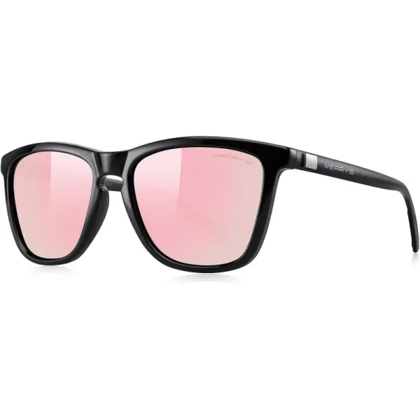 MERRYS Unisex Polarized Sunglasses for Women Men Classic Retro Designer Style Aluminum LegsBlack FramePink Mirror LensBlack Temples