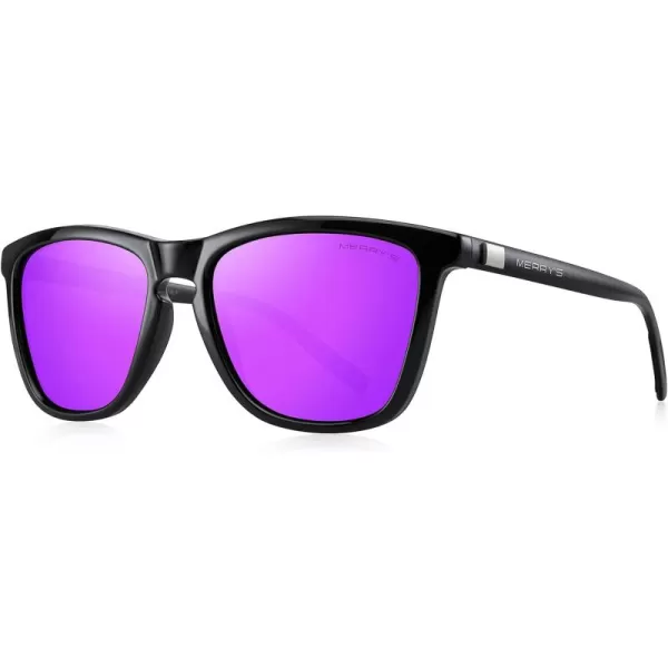 MERRYS Unisex Polarized Sunglasses for Women Men Classic Retro Designer Style Aluminum LegsBlack FramePurple Mirror LensBlack Temples