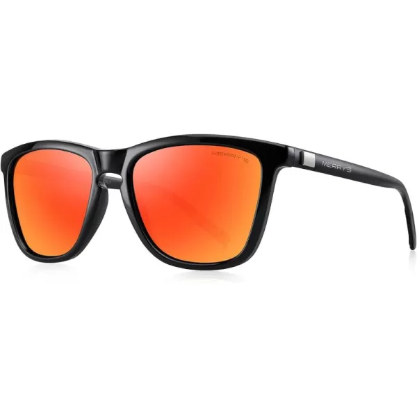MERRYS Unisex Polarized Sunglasses for Women Men Classic Retro Designer Style Aluminum LegsBlack FrameRed Mirror LensBlack Temples