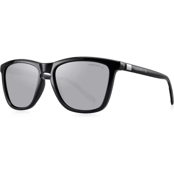 MERRYS Unisex Polarized Sunglasses for Women Men Classic Retro Designer Style Aluminum LegsBlack FrameSilver Mirror LensBlack Temples