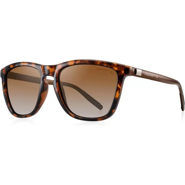 MERRYS Unisex Polarized Sunglasses for Women Men Classic Retro Designer Style Aluminum LegsLeopard FrameBrown Gradient LensBrown Temples