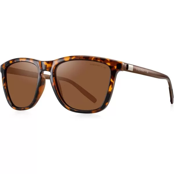 MERRYS Unisex Polarized Sunglasses for Women Men Classic Retro Designer Style Aluminum LegsLeopard FrameBrown LensBrown Temples